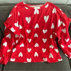 Red Heart Print Long Sleeve Top